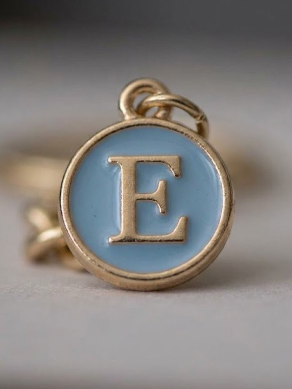 Gold & Blue Enamel Initial E Bag Charm Keychain - Personalized Elegant Accessory - Picture 2 of 4